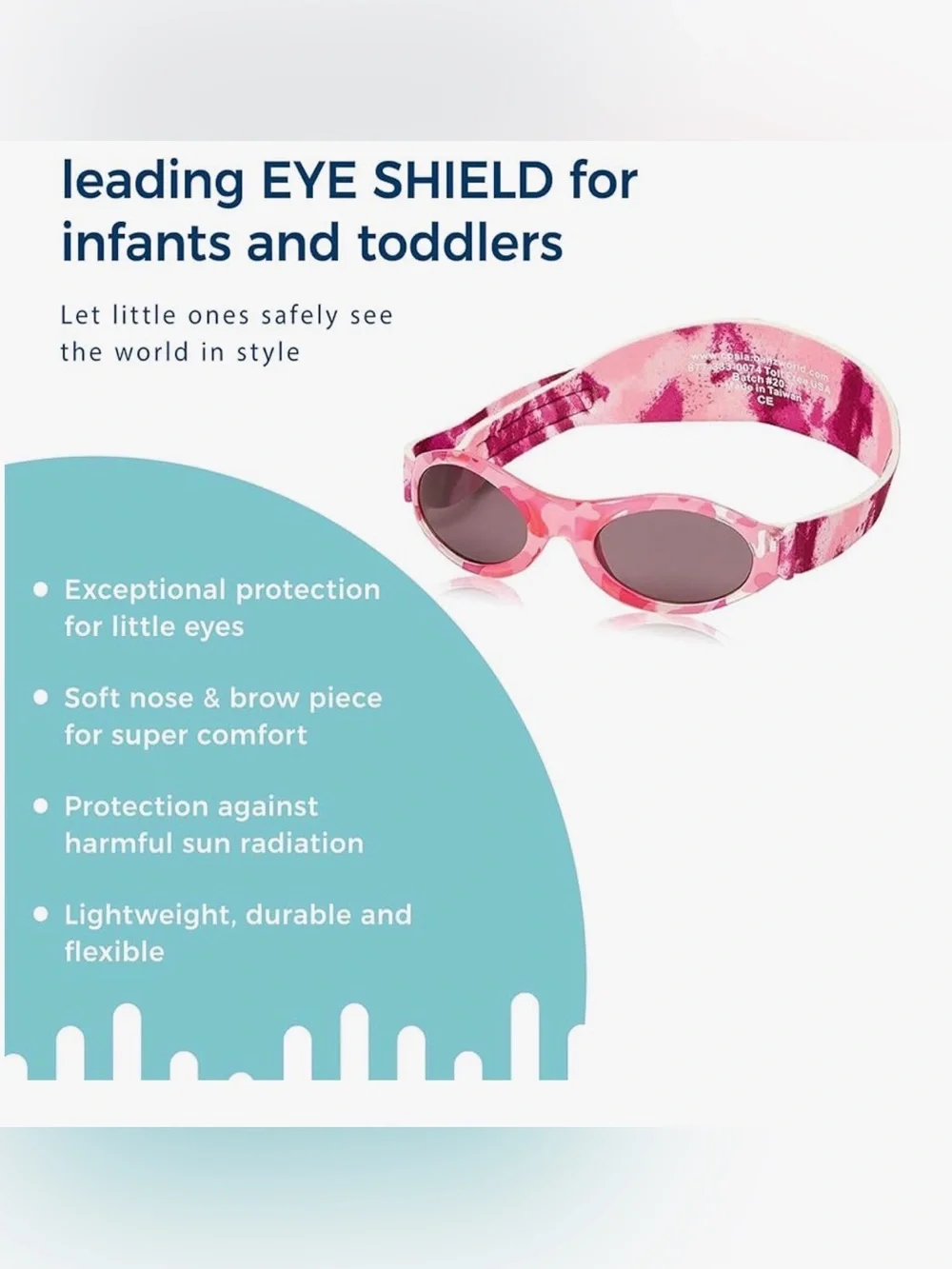 EUC Infant Pink Camo Sunglasses - Small Oval Lenses, Wraparound Strap (0-2 Yrs)